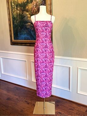 ACOA NWT Feminine Pink/Purple Floral Midi Slip Dress with Spaghetti Straps Small